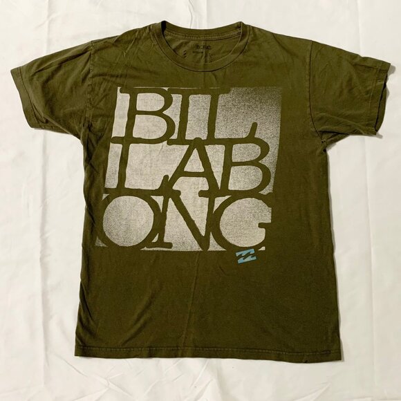 VTG Y2K Billabong Men's T-Shirt Graphic Tee Green Olive Drab - Picture 1 of 6